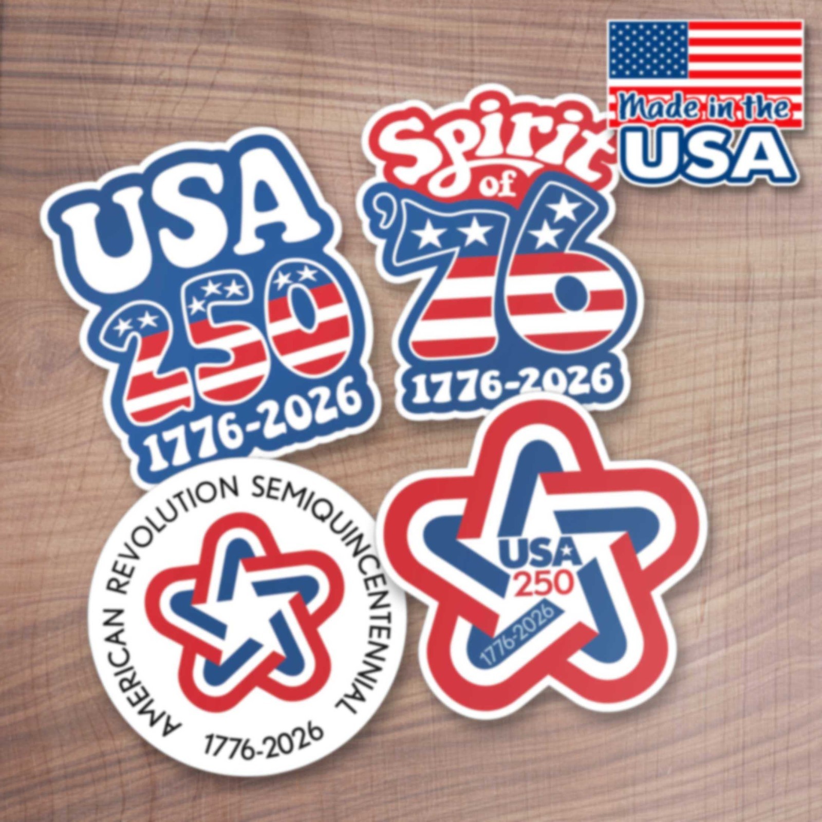 8 PACK Die Cut Stickers – America, Semiquincentennial, 250 Freedom USA