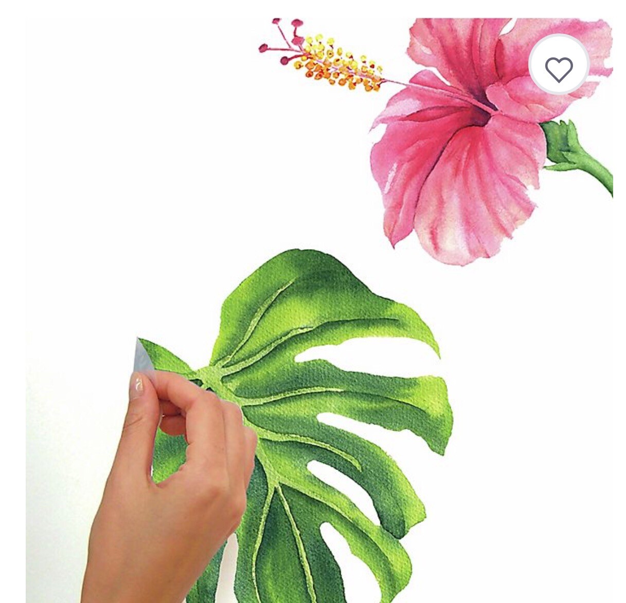 Roommates Tropical Hibiscus Flower Peel And Stick Wall Decals, Pink, Green, Oran