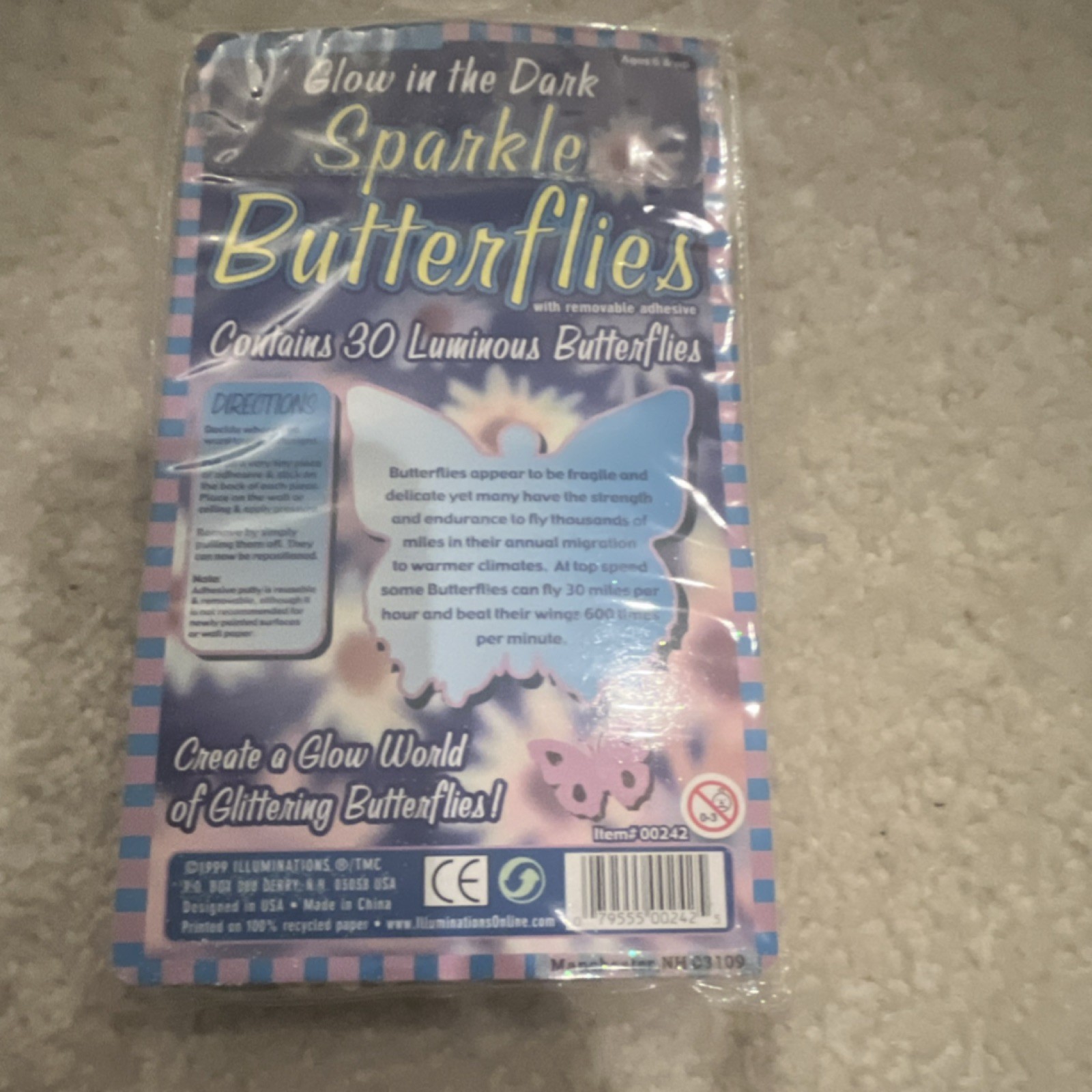 ILLUMINATIONS Glow in the Dark Sparkle Butterflies 30 Multicolor Stickers