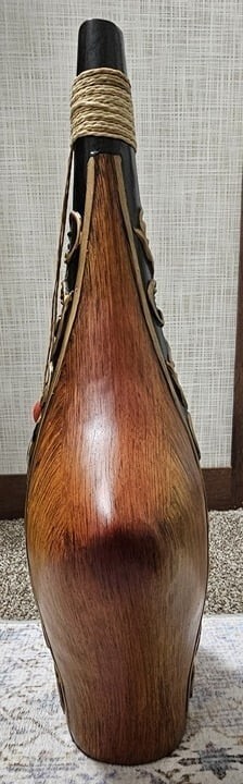 Vintage Handcrafted Wooden Marquetry Wine Bottle Brwn Slight Crack Leaks Fluid