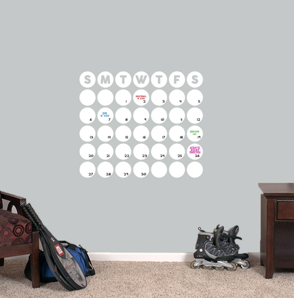 Dry Erase Circle Calendar Wall Decal – Calendar, Organization, Kitchen, Decor