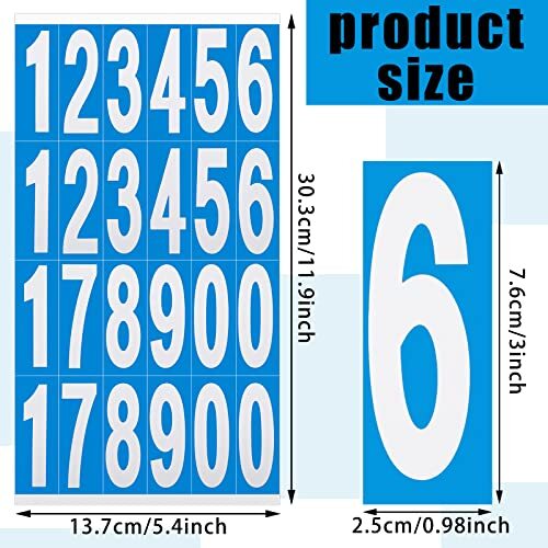240 Pieces 10 Sheets Numbers Stickers Mailbox Numbers Self 3 Inch White on Blue