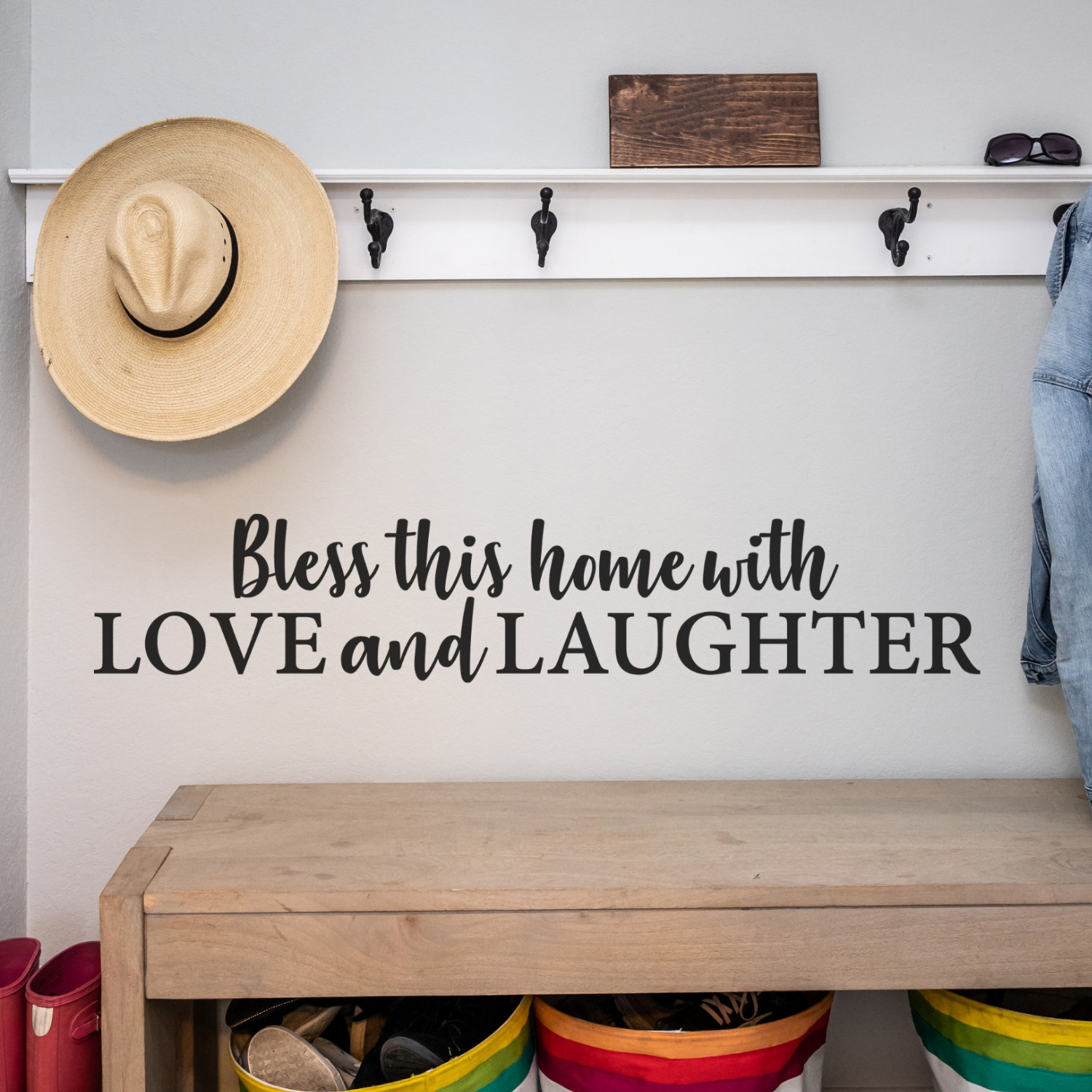 Inspirational Wall Decal – Bless This Home with Love and Laughter – Family Decor