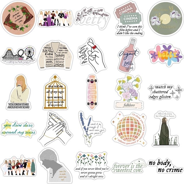 50 Piece Taylor Swift Stickers Party Favor, Water Bottle, Decor, Music Folklore