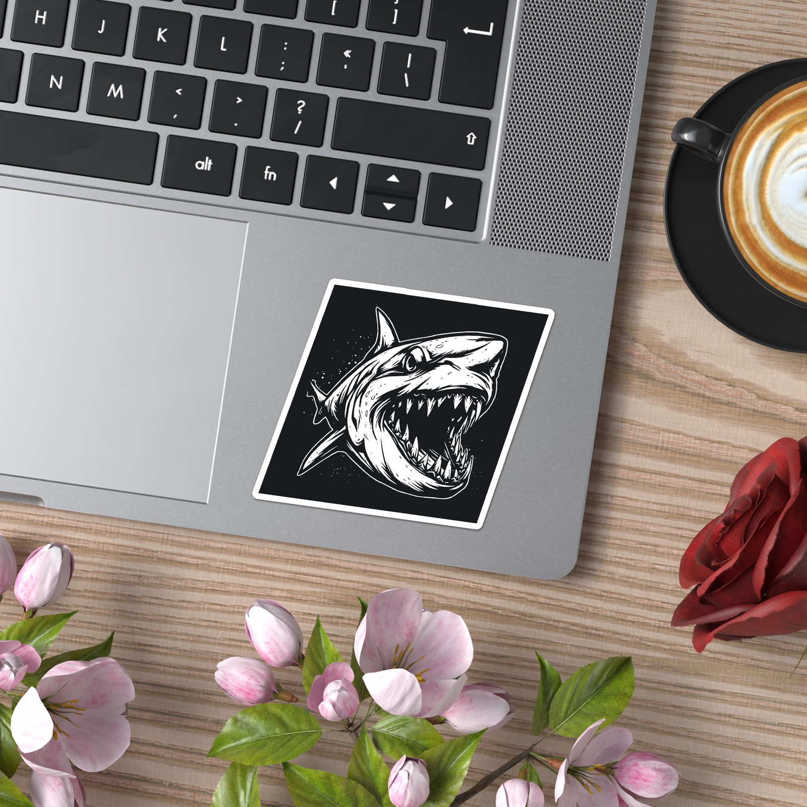Black + White Shark – Vinyl Decal Sticker – Car Window Laptop – ebn9765