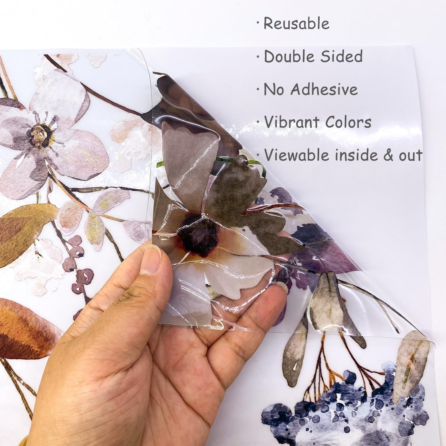 Autumn Watercolor Window Decals, Double-Sided Floral Window Border Sticker Cling