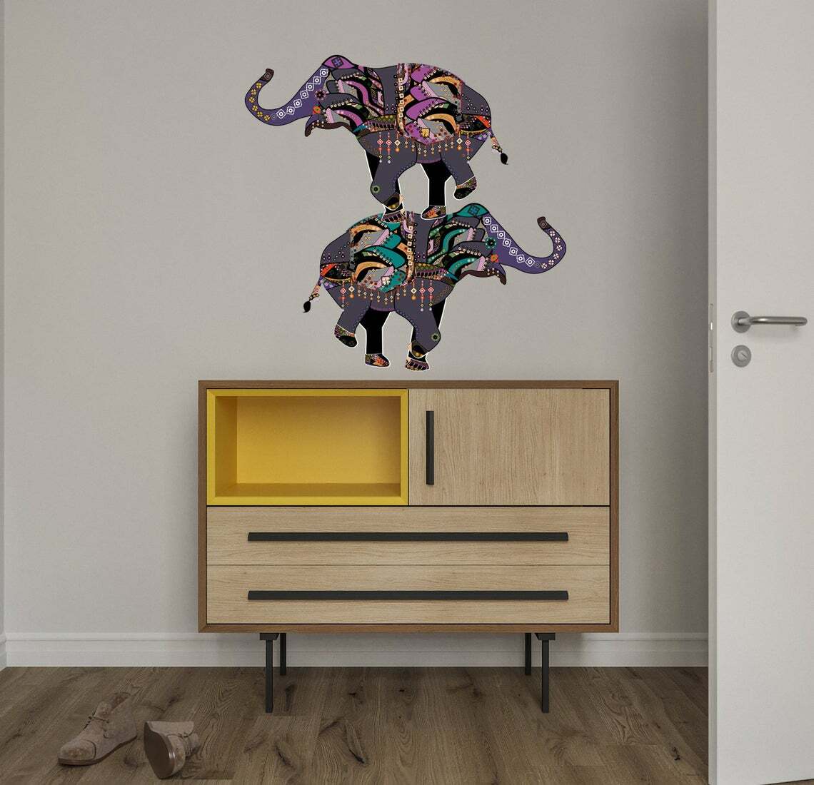 Boho Elephant Wall Decals, Animal Wall Sticker, Indian style Wall Mural, Bohemia