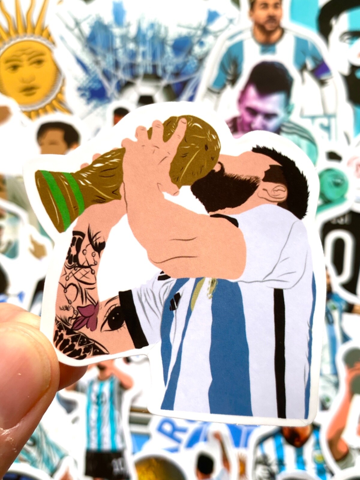 5-50 pcs Messi Inspired Stickers, Argentina World Cup Trophy Laptop Car Decals