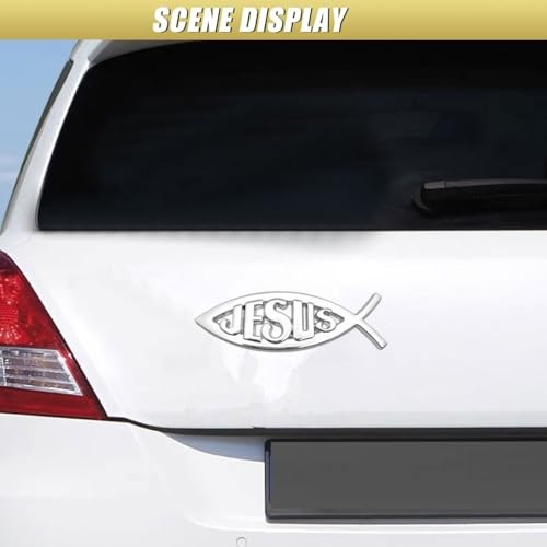 2PCS Jesus Fish Decal Sticker, 3D Chrome Metal Car Emblem, Waterproof Silver