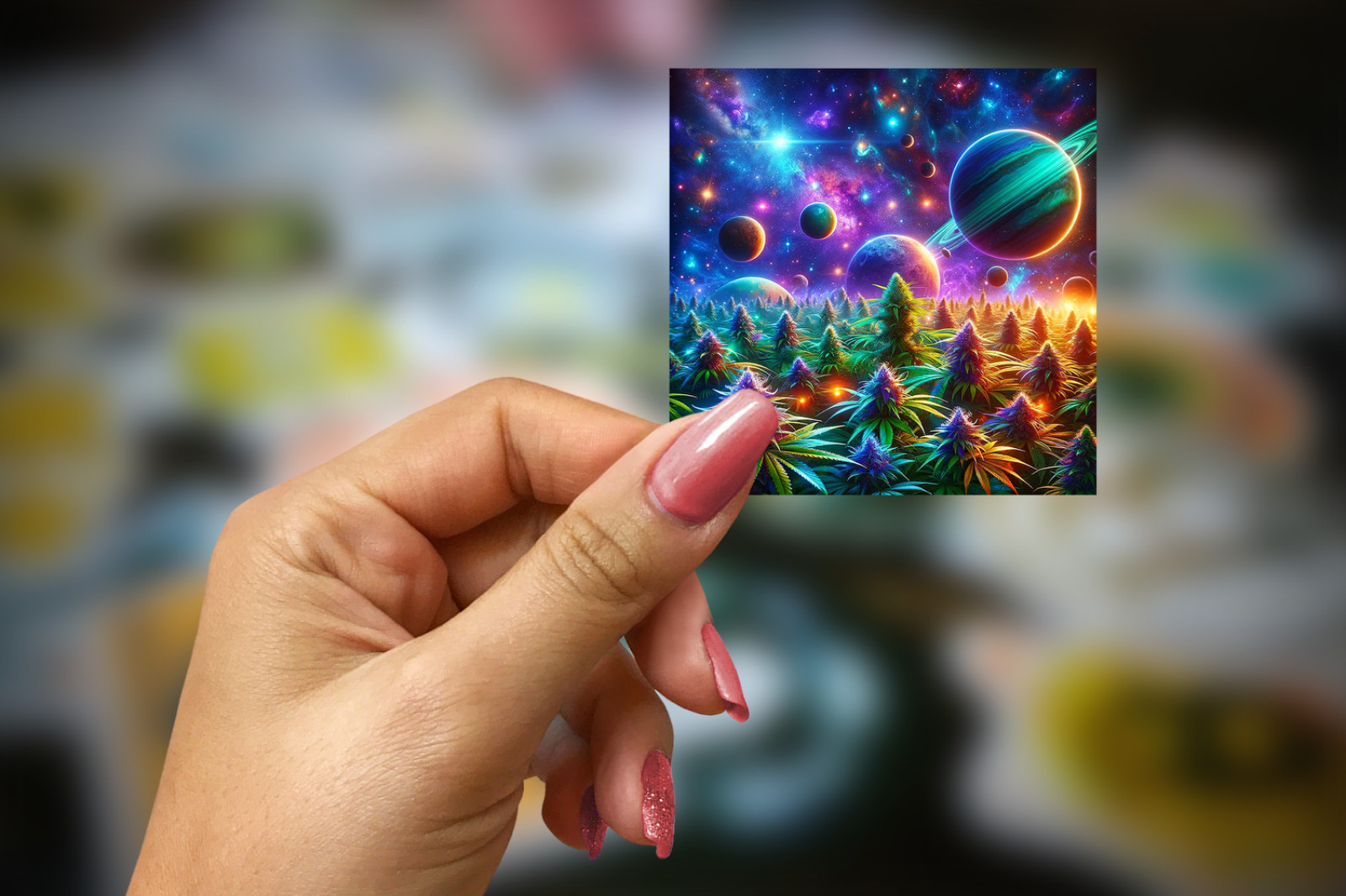 Cosmic Cannabis Sticker or DTF Transfer | Marijuana Vinyl Decal