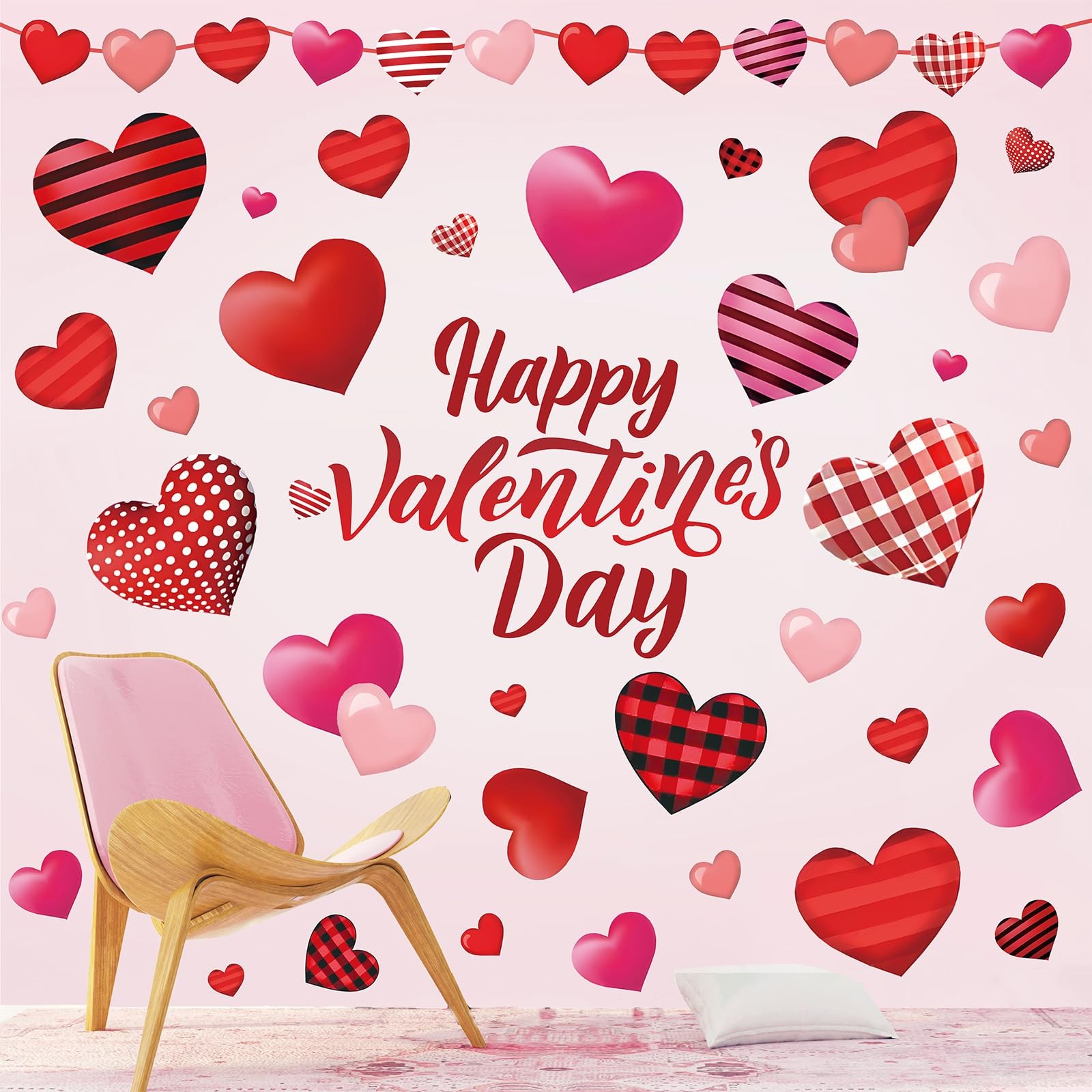 9 Sheets Happy Valentine's Day Wall Stickers Red Black Heart Large Room