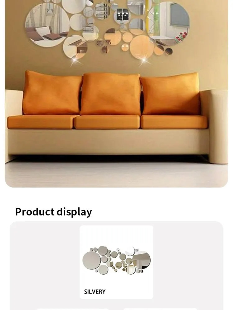 26 PCs 3D Acrylic Mirror Wall Sticker Round DIY Home Decor