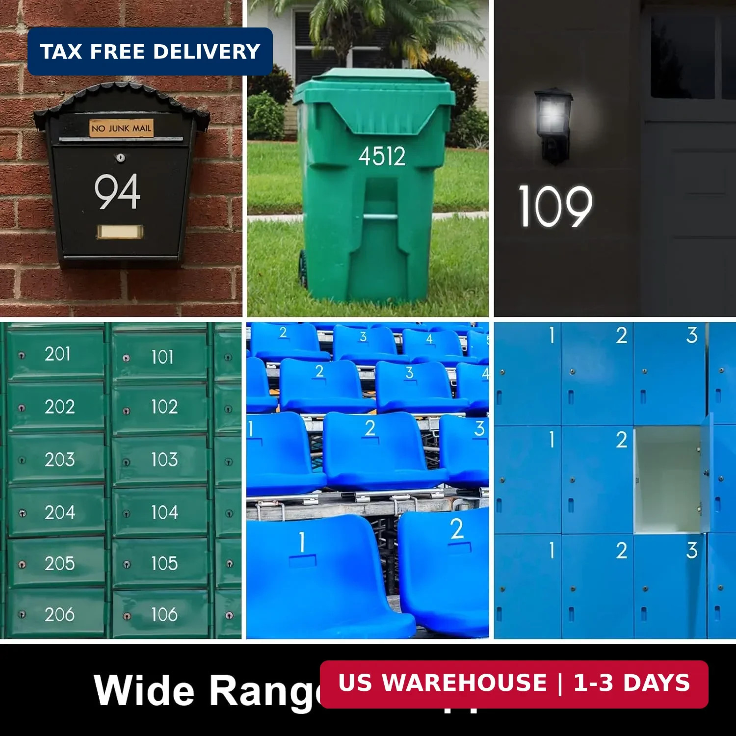 4 inch Reflective Mailbox Numbers for Outside, 5 Sets Number Stickers with Stick
