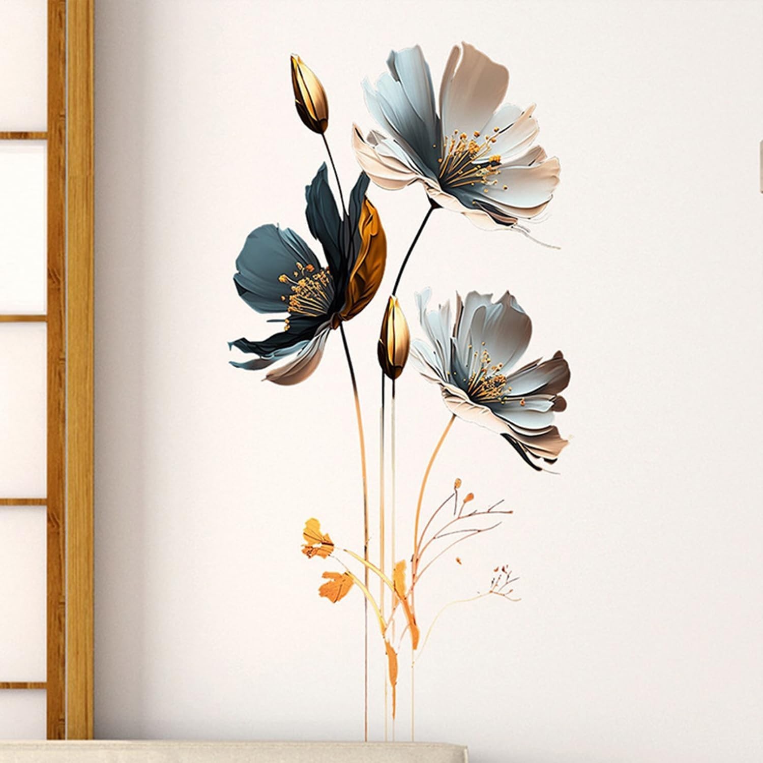 Reusable Gold Floral Wall Art Murals – Perfect for Girls’ Bedrooms & Nurseries