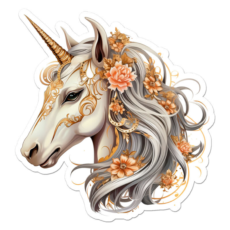 Unicorn Head Flowers, Vinyl Decal Sticker, Indoor Outdoor, 3 Sizes, #11700