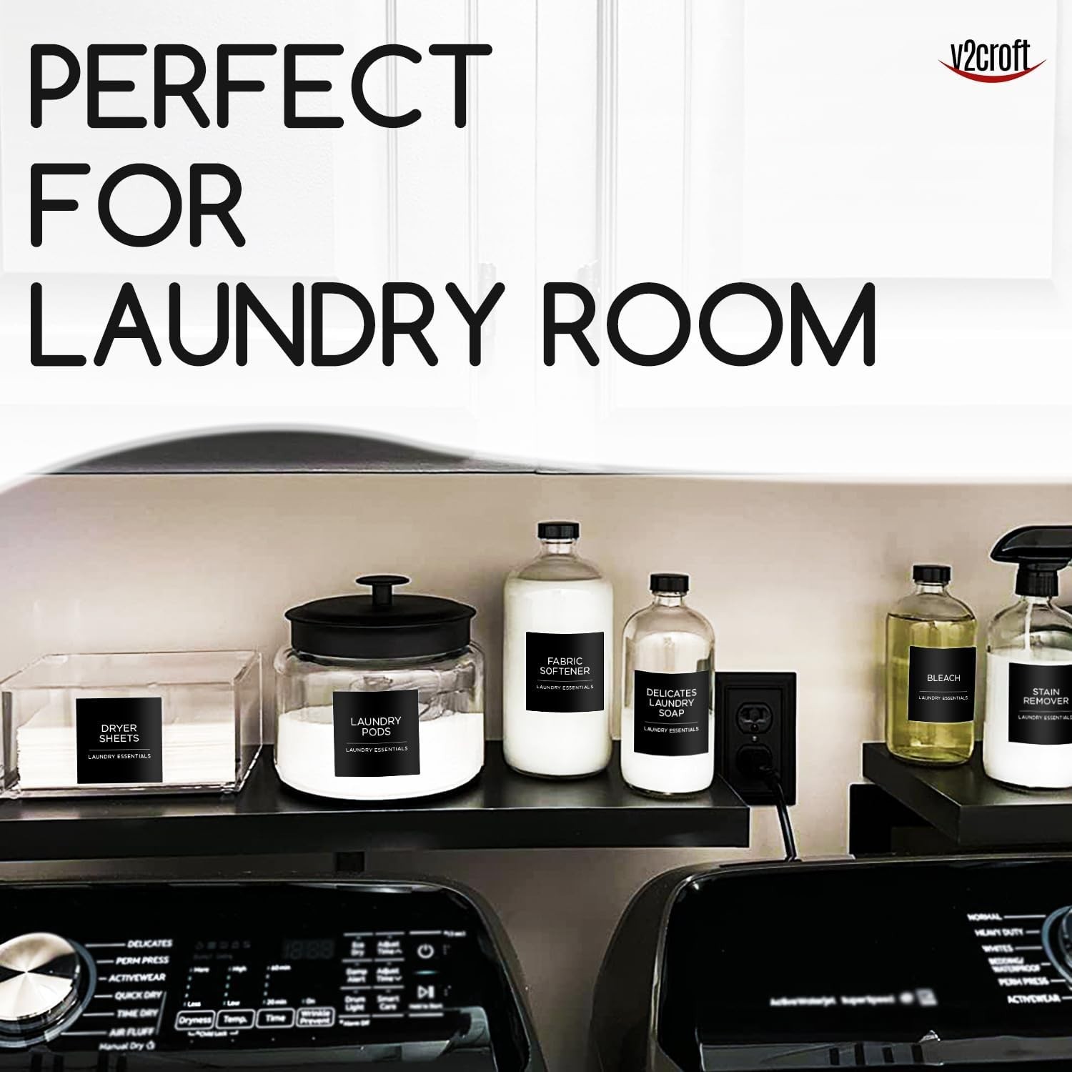144 PCS Minimalist Laundry Room Labels Set, Water Resistant Stickers,Water/Oi…