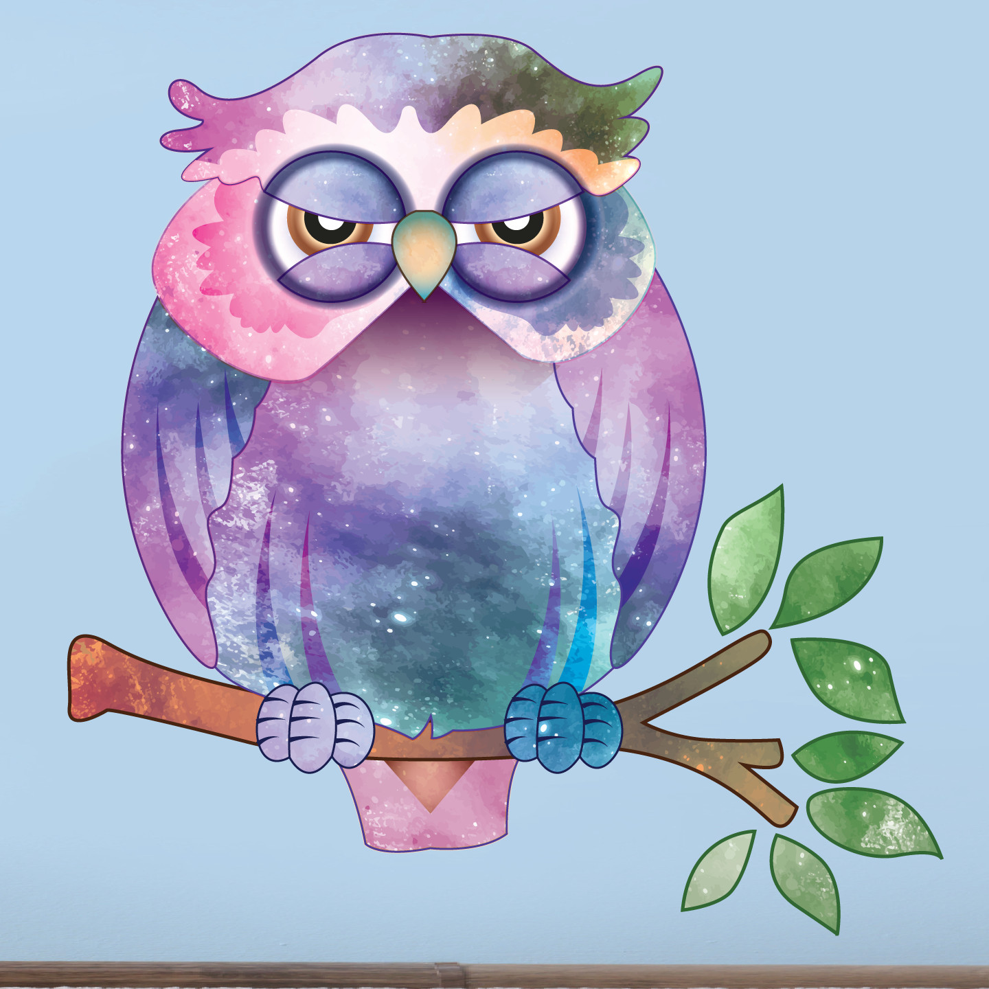 Adhesive Nursery Home Art Vinyl Multi-colored Sleepy Owl Wall Decoration Sticker