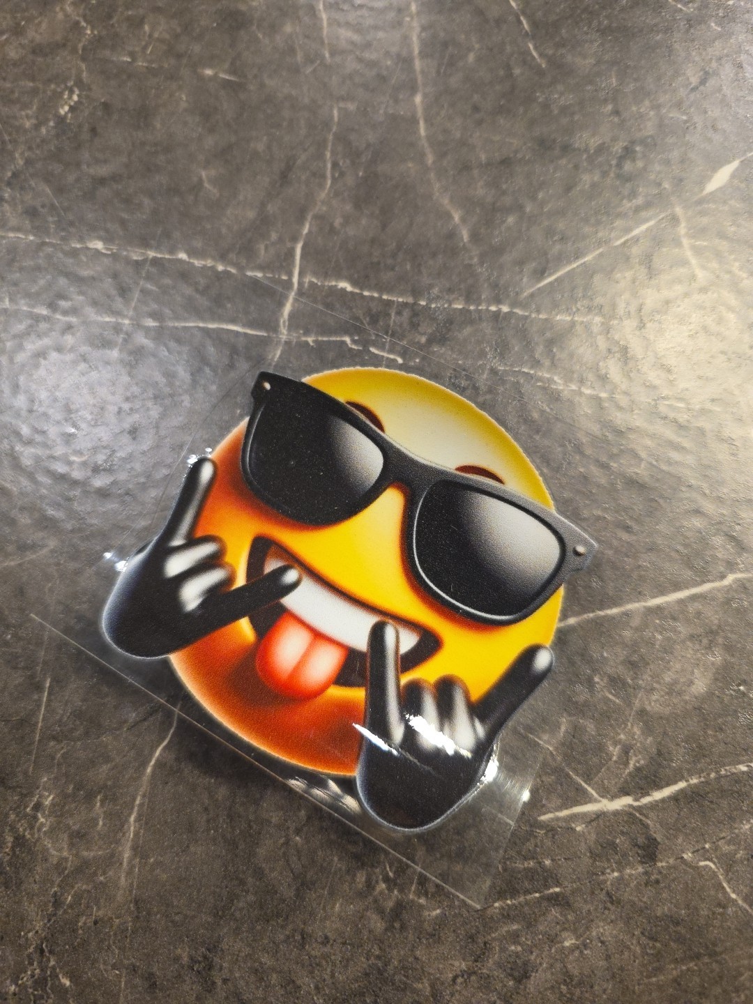 Sun Glasses Rock N Roll Smiley Face Emoji UVDTF Raised Decal Sticker Waterproof