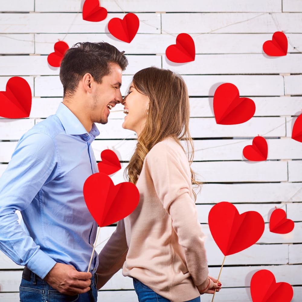 100 PCS 3D Heart Valentines Day Wall Stickers,Waterproof Removable Heart Wall…