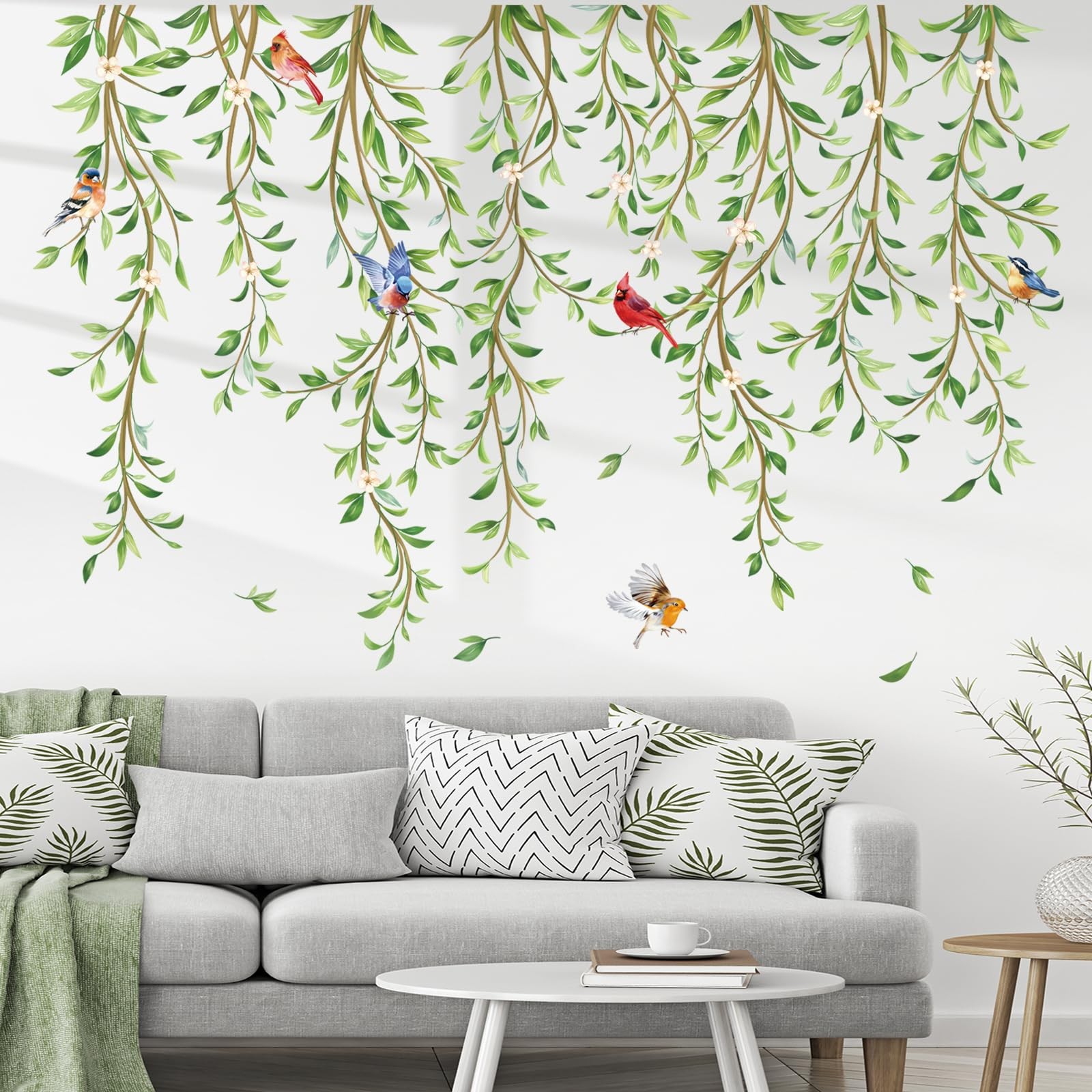 Peel and Stick Green Vine Wall Art Decals for Bedroom and Living Room
