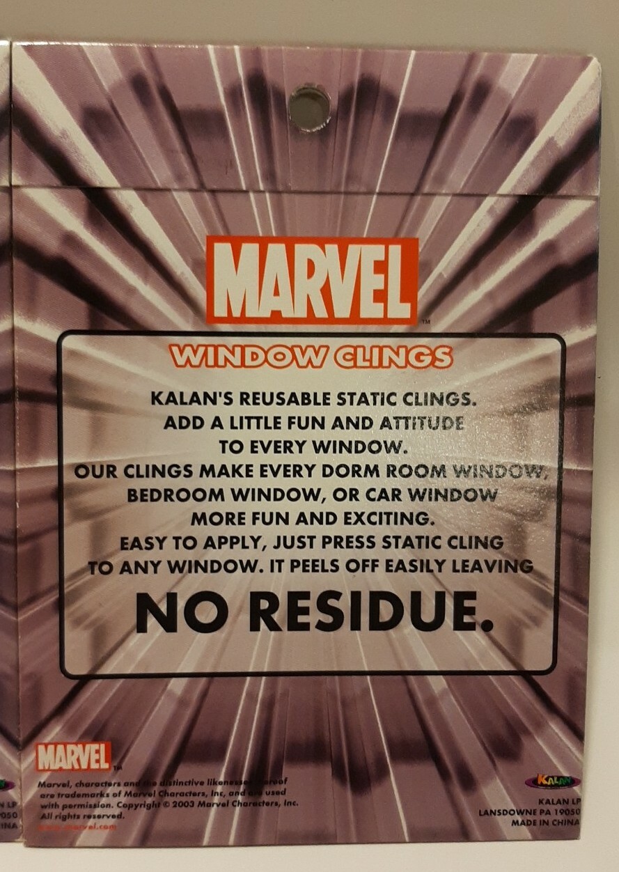 New 2003 Marvel Kalan Window Clings Decal Captain America Hulk Avengers MCU Gift