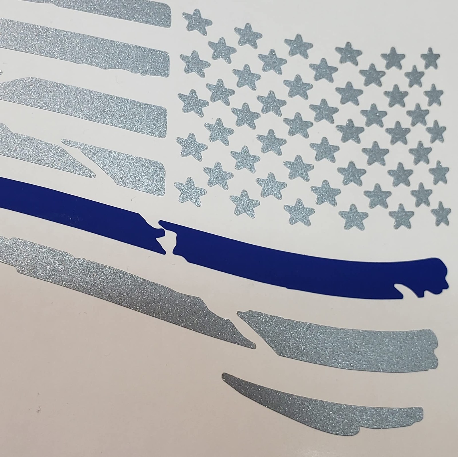 Thin Blue Line American Flag Decal w/Installation Kit (Metallic Silver)