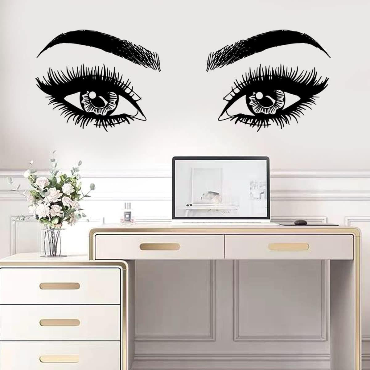 Inspirational Wall Sticker Pretty Eyelashes Eyes Wall Decals Motivational Word L