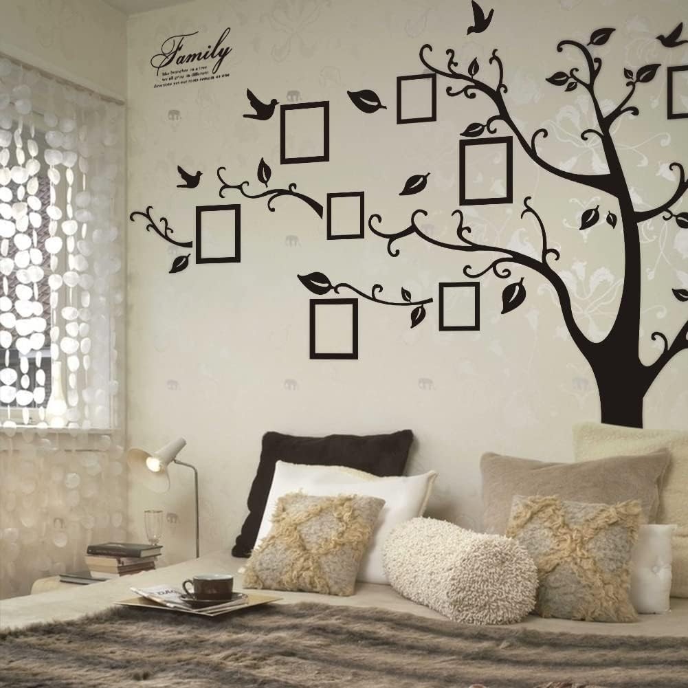 zhiyu&art decor Large Family Tree Wall Decal, DIY Black Photo Frame Wall Decor S