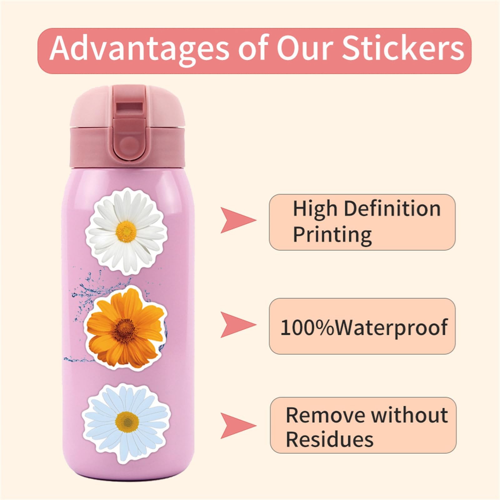 Cute Daisy Stickers 55PCS Beautiful Plants Waterproof Flower Colourful