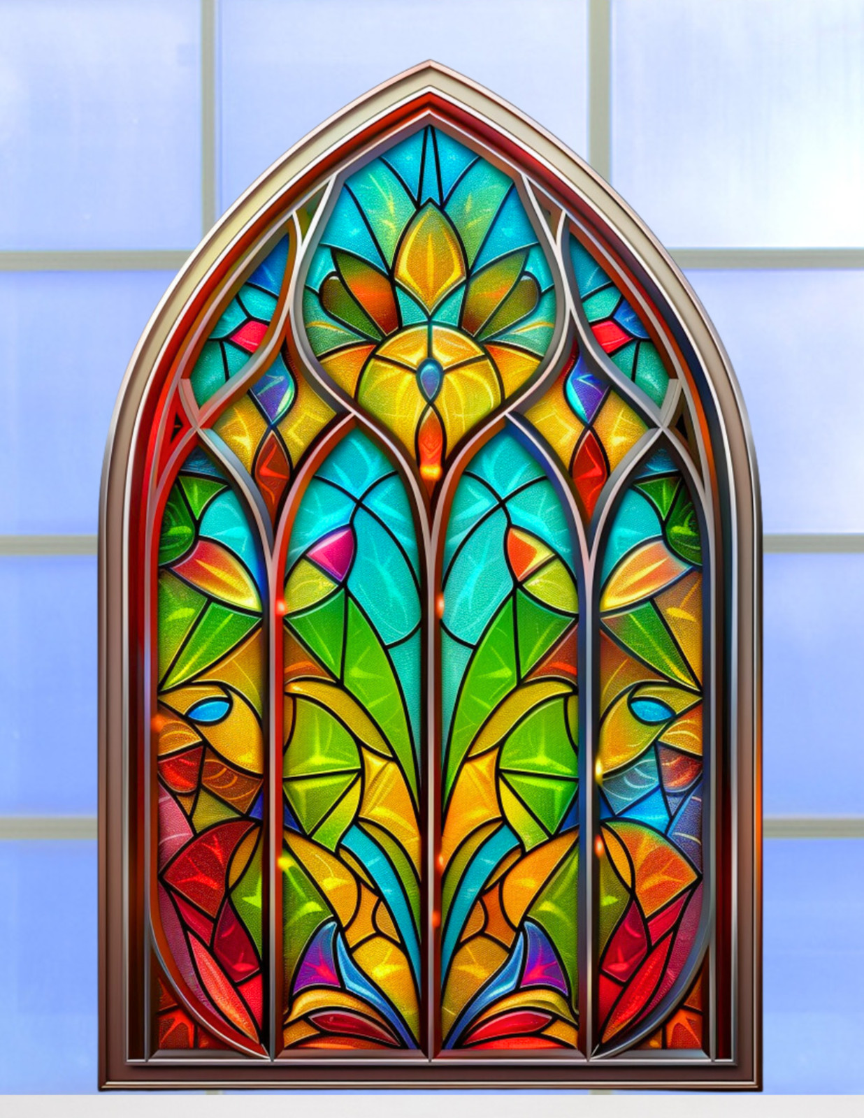 Church Glass Faux Stained-Glass ARCH WINDOW CLING Size 10.6" Vinyl