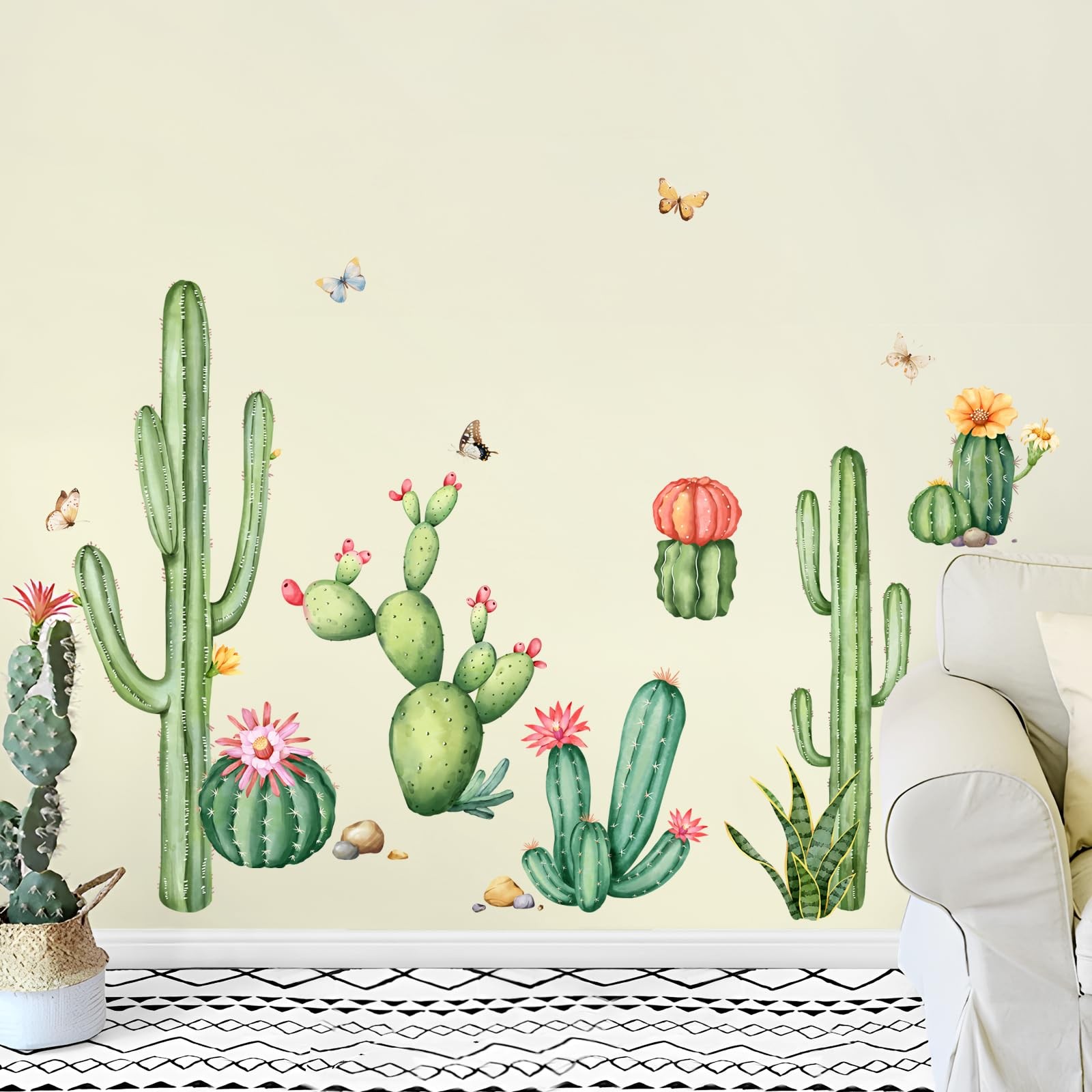 Large Cactus Wall Decals Green Plants Wall Stickers Peel and Stick Tropical A…