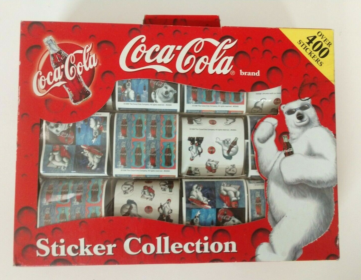 Vintage Coca Cola 400 Sticker Collection Box Set Polar Bear Retro Coke TV Ad 90s