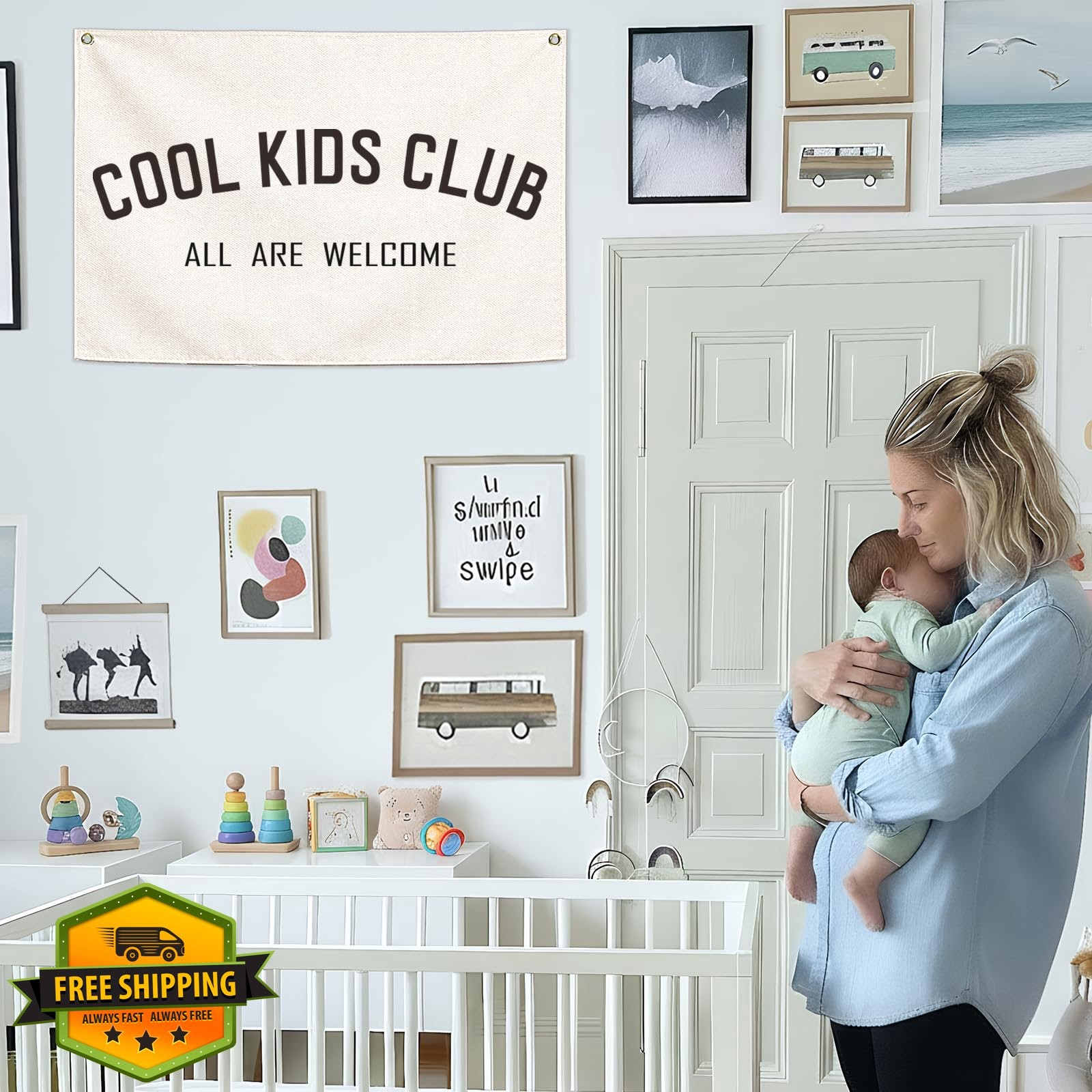 Cool Kids Club-Rectangular Banner Flag Wall Art Decor Gift for Baby Boy Girl …