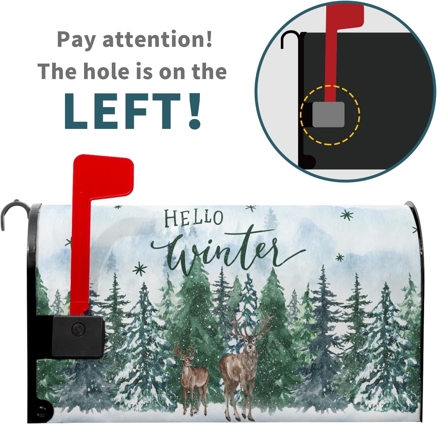 Hello Winter Welcome Pine Trees Mailbox 21×18 Inch, Snow Green Forest
