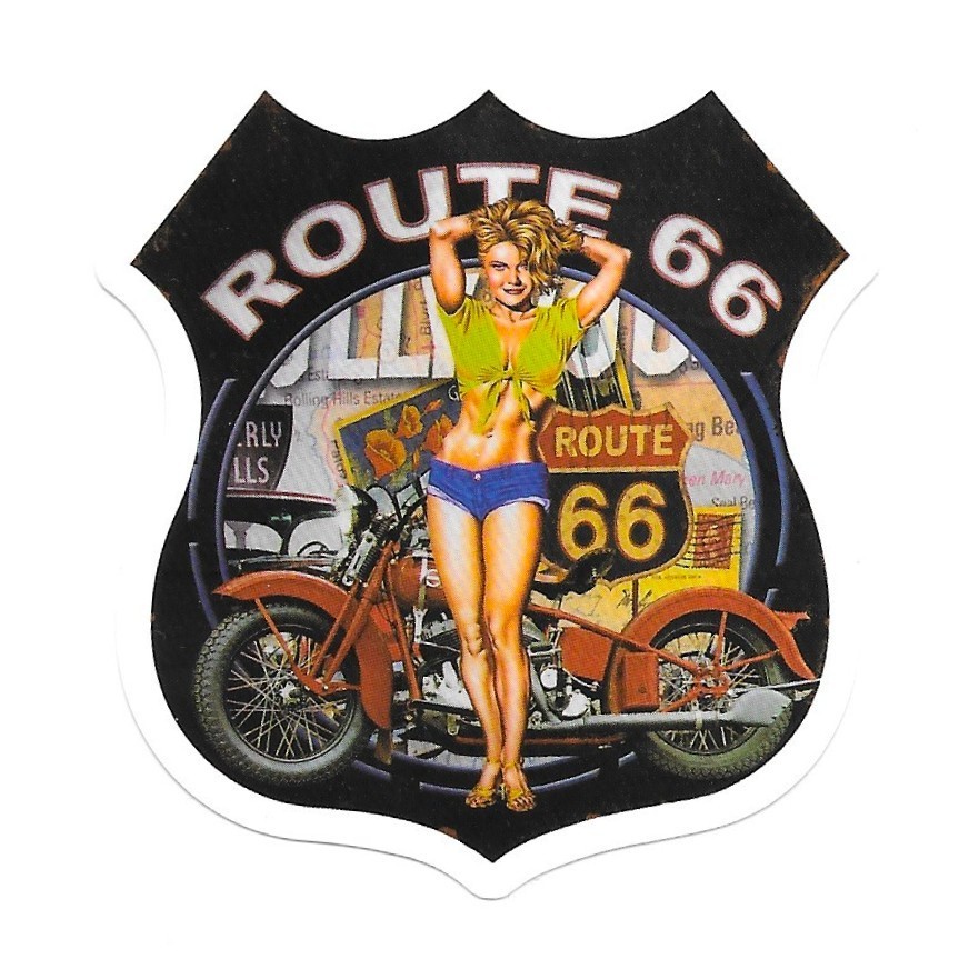 Route 66 Pinup Girl Vinyl Sticker Die Cut Motorcycle Vintage Travel Journal
