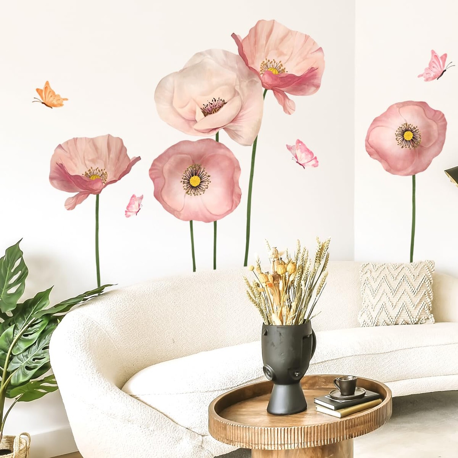 2 Sheets Giant Pink Flower Wall Stickers 5 Poppy Flowers Wall Decals DIY Peel…