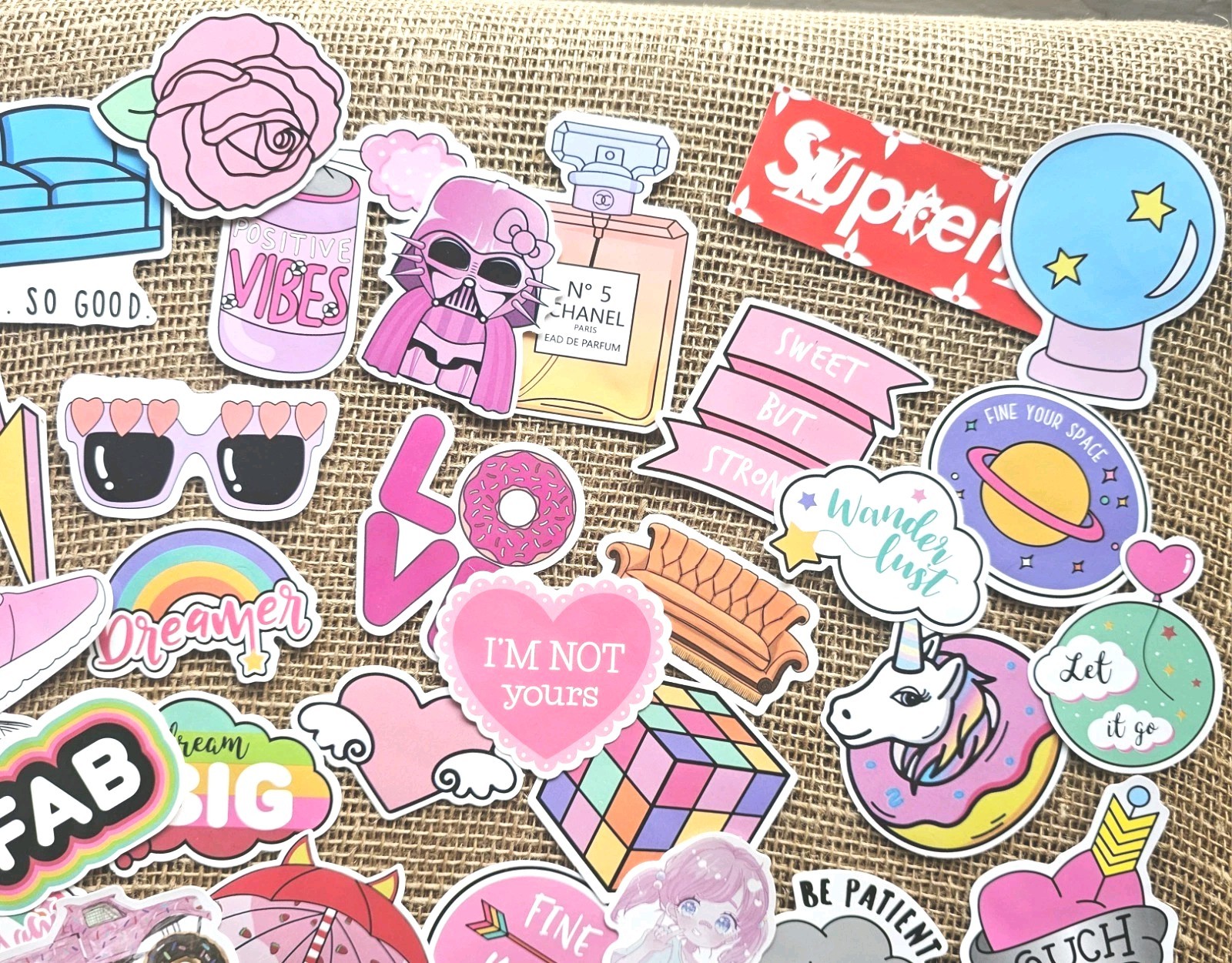 Lot Of 60 Girl Themed Vinyl Stickers Whimsy, Fun, Pink 2.75" To 3.5"