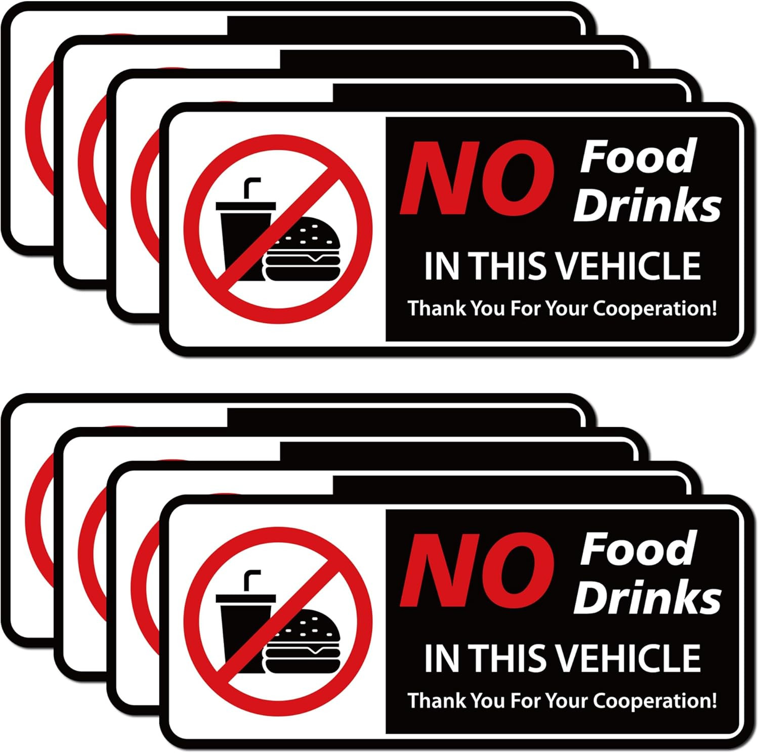 8 PCS No Food or Drink Allowed Sticker Sign, Self Adhesive Durable Vinyl No Eati