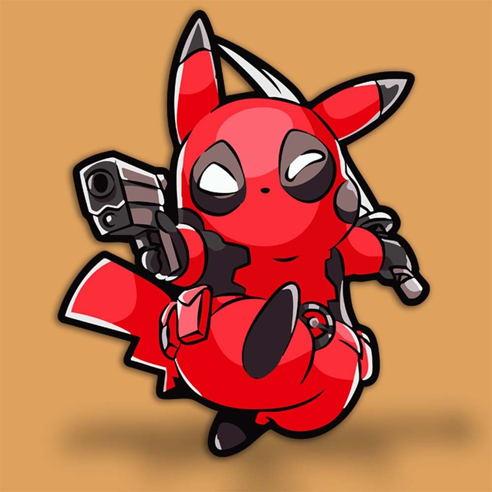 Funny Pikachu Deadpool Sticker – Pokémon Parody Vinyl Decal (3–8" Tall) | Glossy