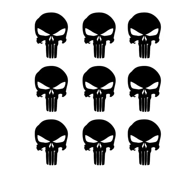 The Punisher Skull Vinyl Decals Phone Helmet Gun Mag 1" 2" 3" Stickers Set of 9