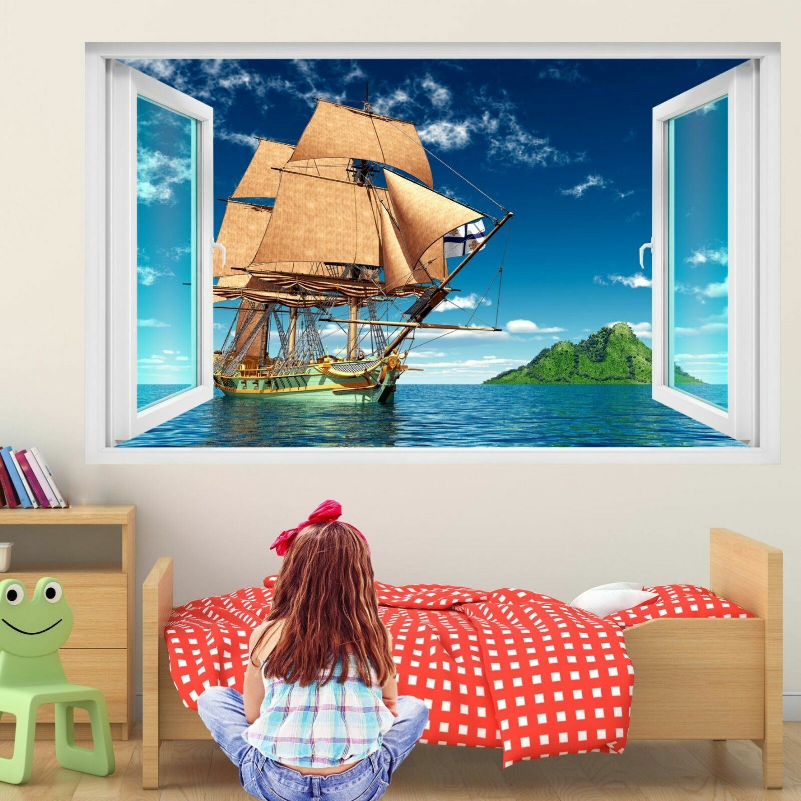 Pirates Island Sailing Ship 3D Wall Art Sticker Mural Decal Home Kids Decor DP14