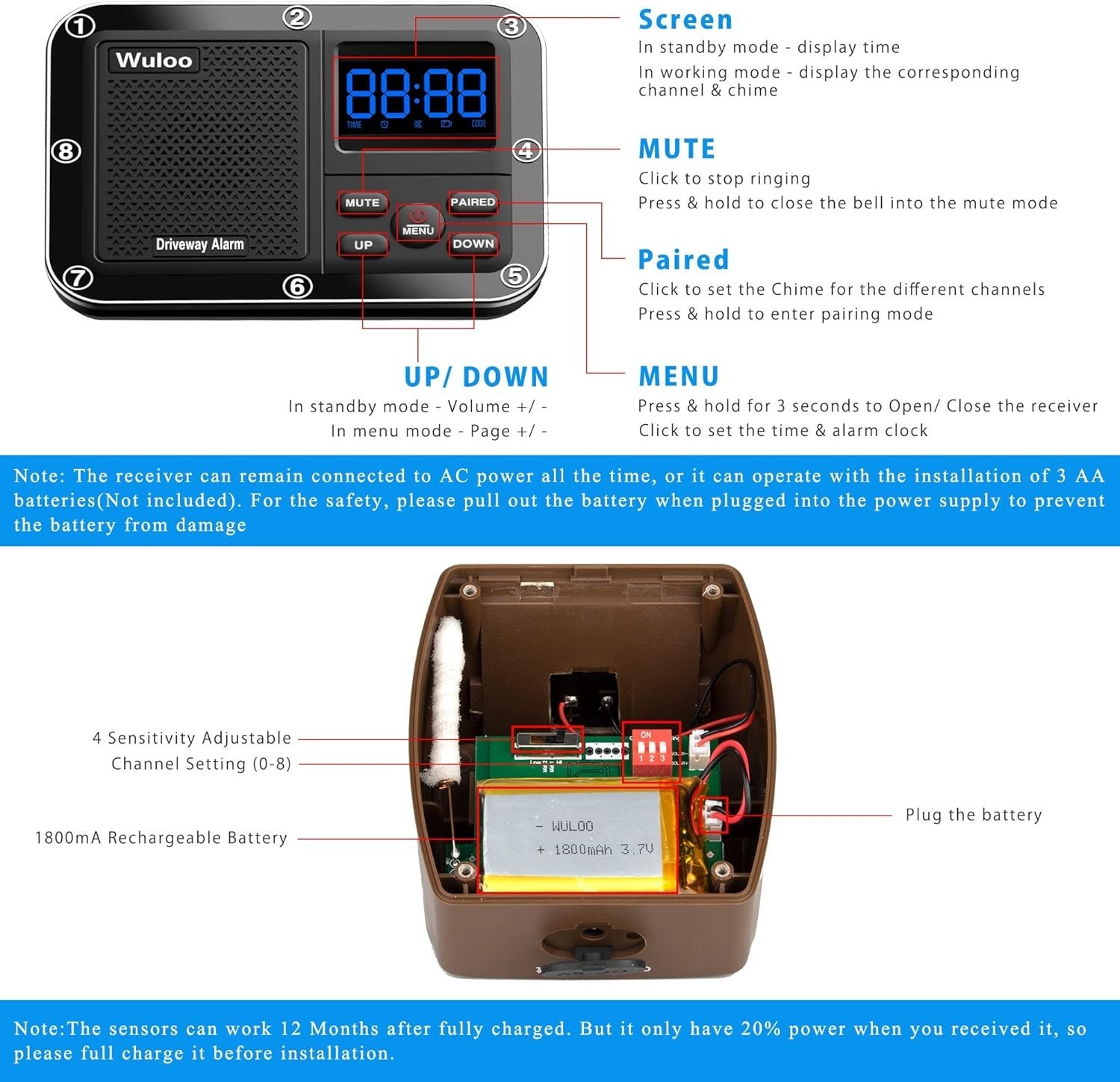 Solar Driveway Alarm Wireless outside 1800Ft Range, Outdoor Motion Sensor & Dete