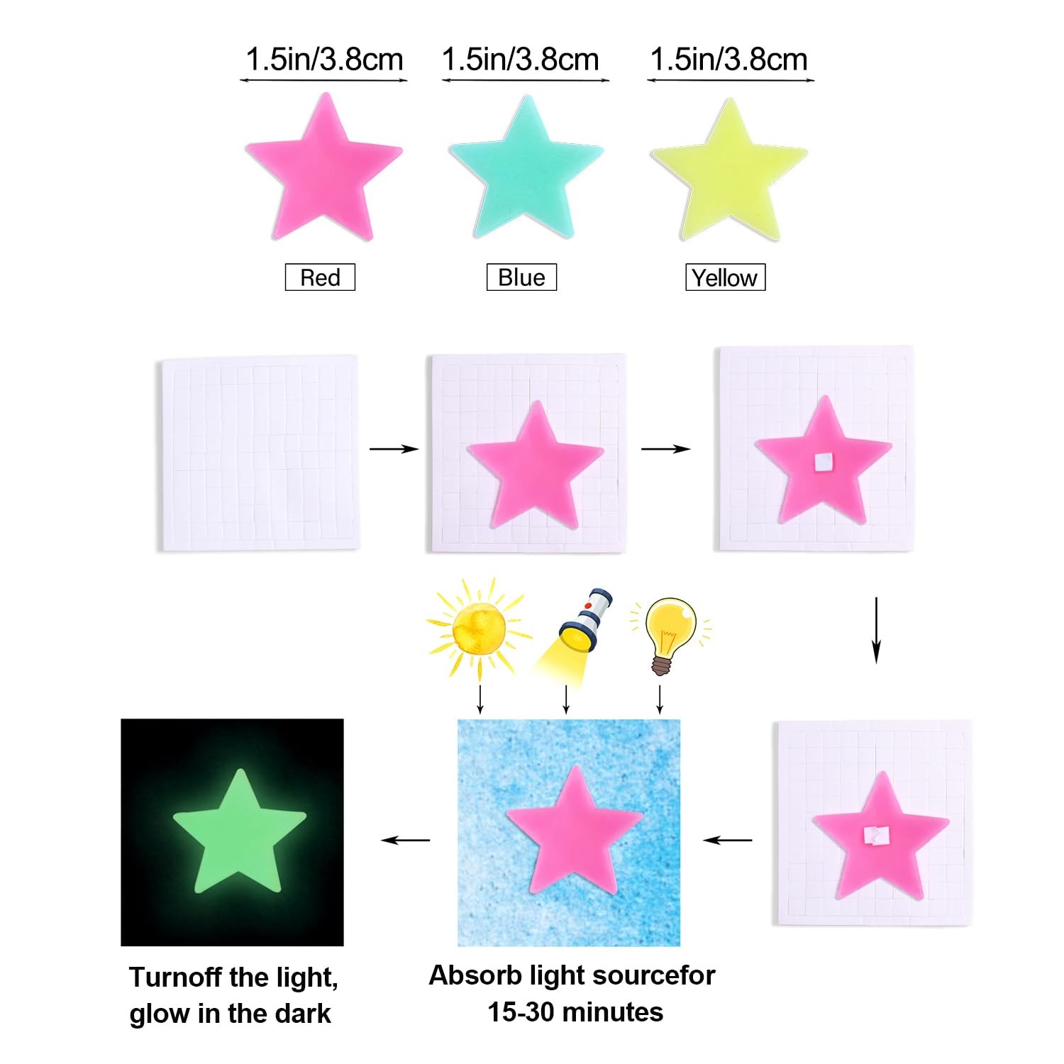 AM AMAONM 100pcs Glow in The Dark Luminous Stars Fluorescent Multi