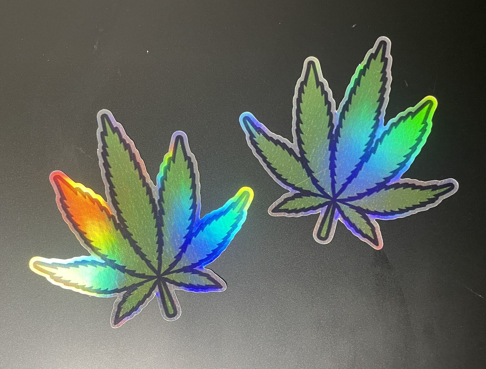X2 Holographic MARIJUANA POT LEAF Vinyl Decal Stickers Bumper Legalize Weed Fun