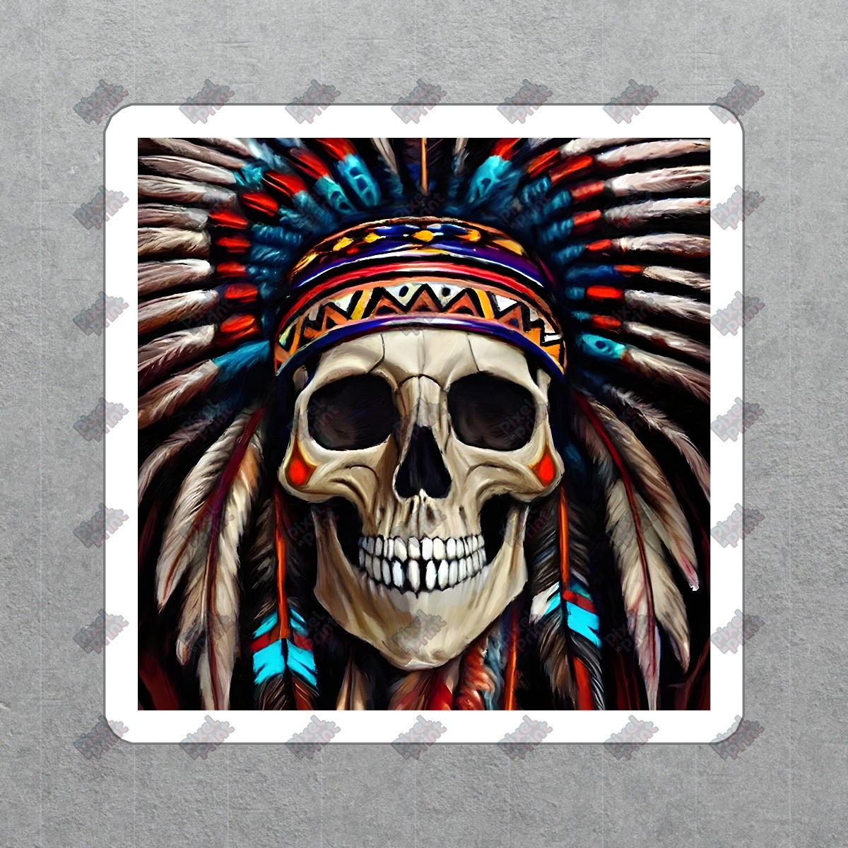 Vibrant Skull with Native American Headdress Vinyl Sticker Unique #675399