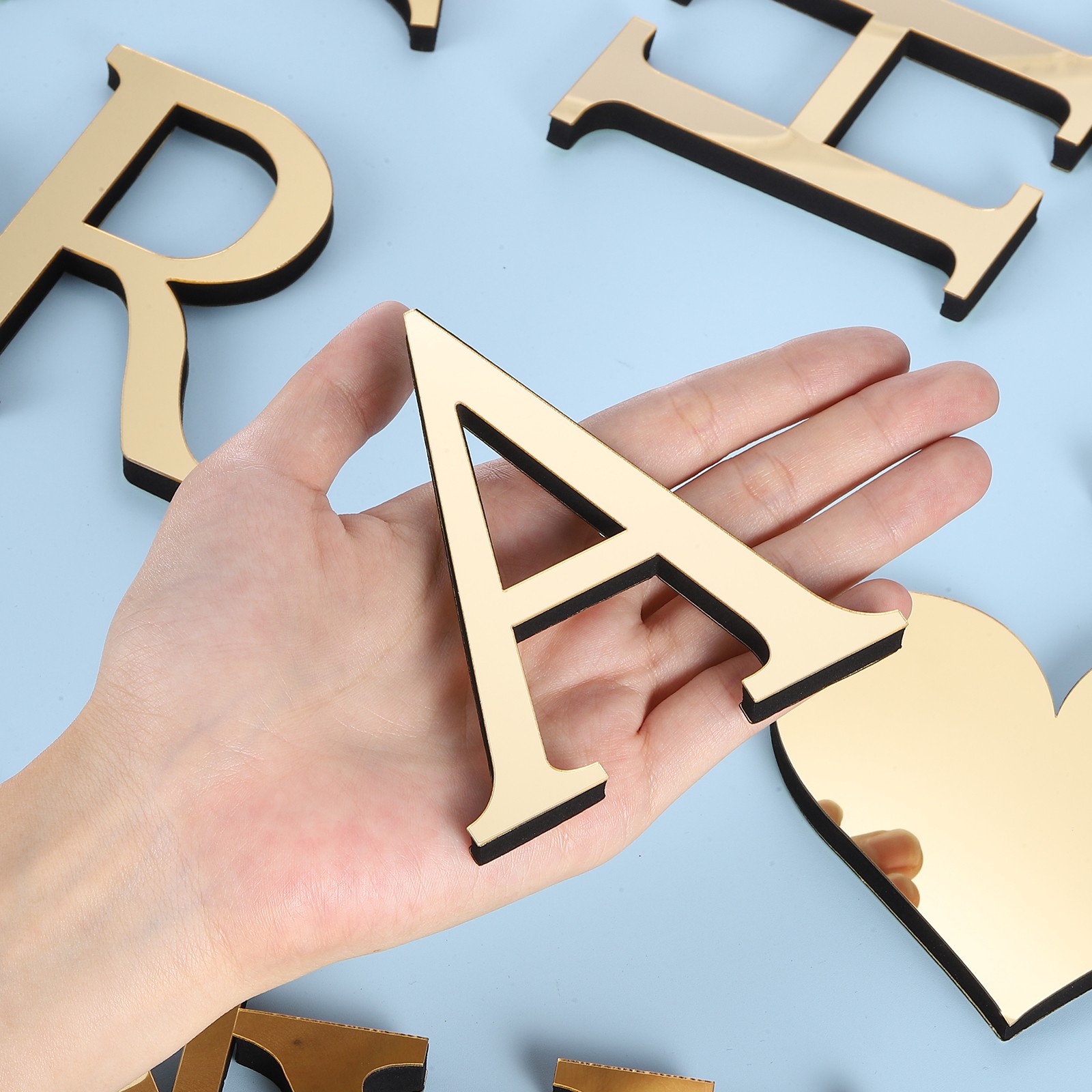 3D Acrylic Alphabet Mirror Wall Stickers Letter A Self-Adhesive Light Gold