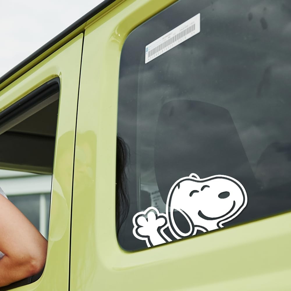 Snoopy Waving Cartoon White Vinyl Decal Window Laptop Bumper Sticker 8×4.2 in