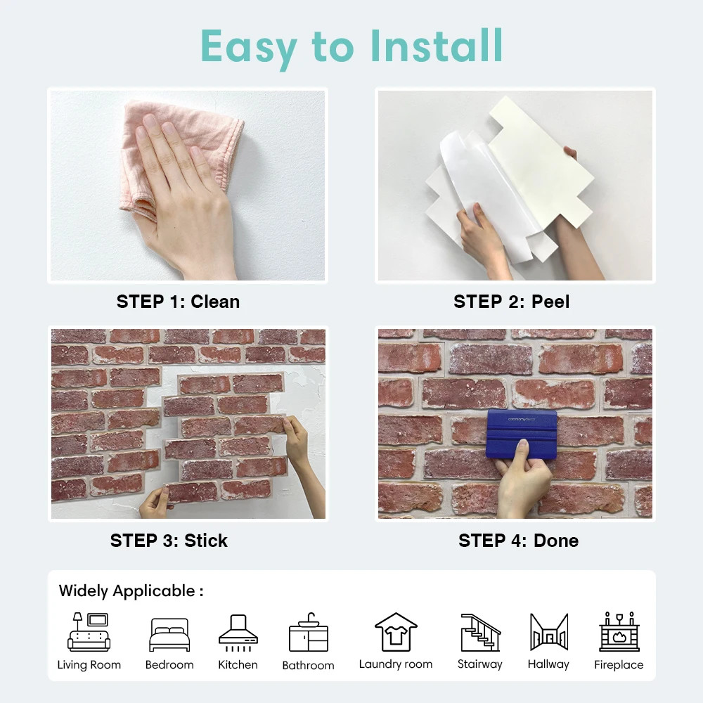 10 Pcs 3D Wall Panels Peel and Stick, 3D Brick Wall Stickers, Adhesive Tile Back