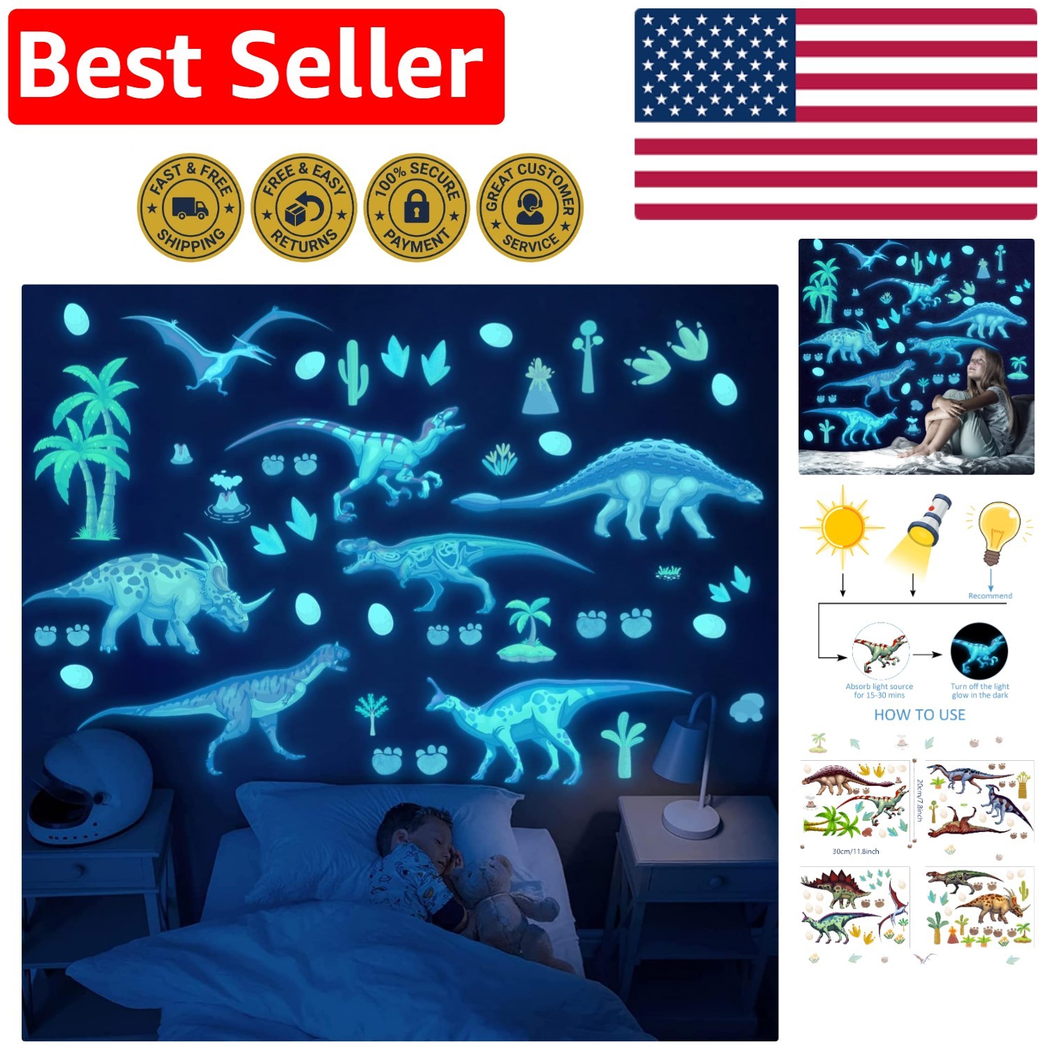 Eco-Friendly Glow Dinosaur Wall Decals – Reusable Stickers for Children’s Rooms