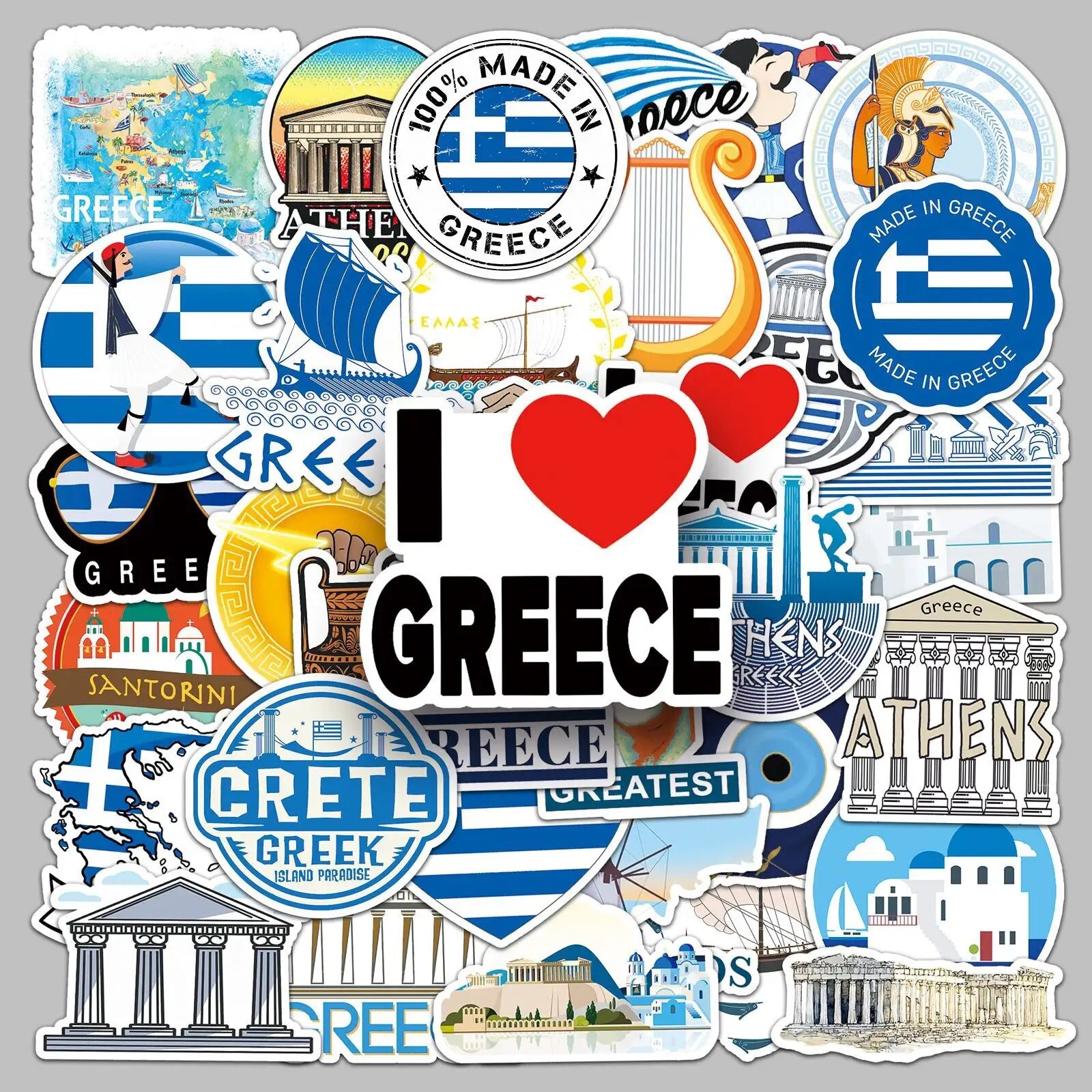 50 Pack of Greece Stickers GRC Greek Decals Laptop Hydro Yeti Car Free Shipping!